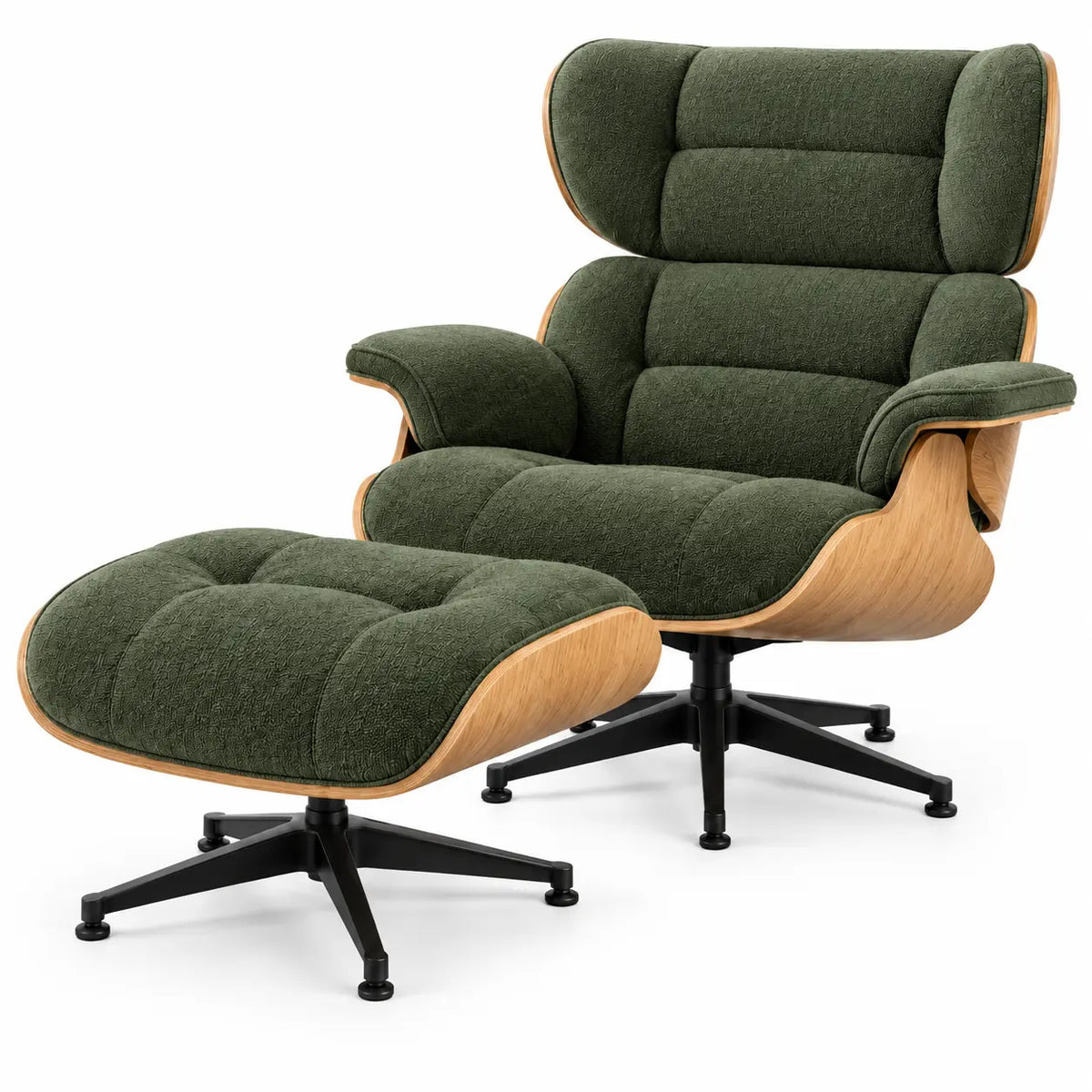 Poltrona con poggiapiedi, schienale a fasce e poggiapiedi coordinato, verde/marrone/nero