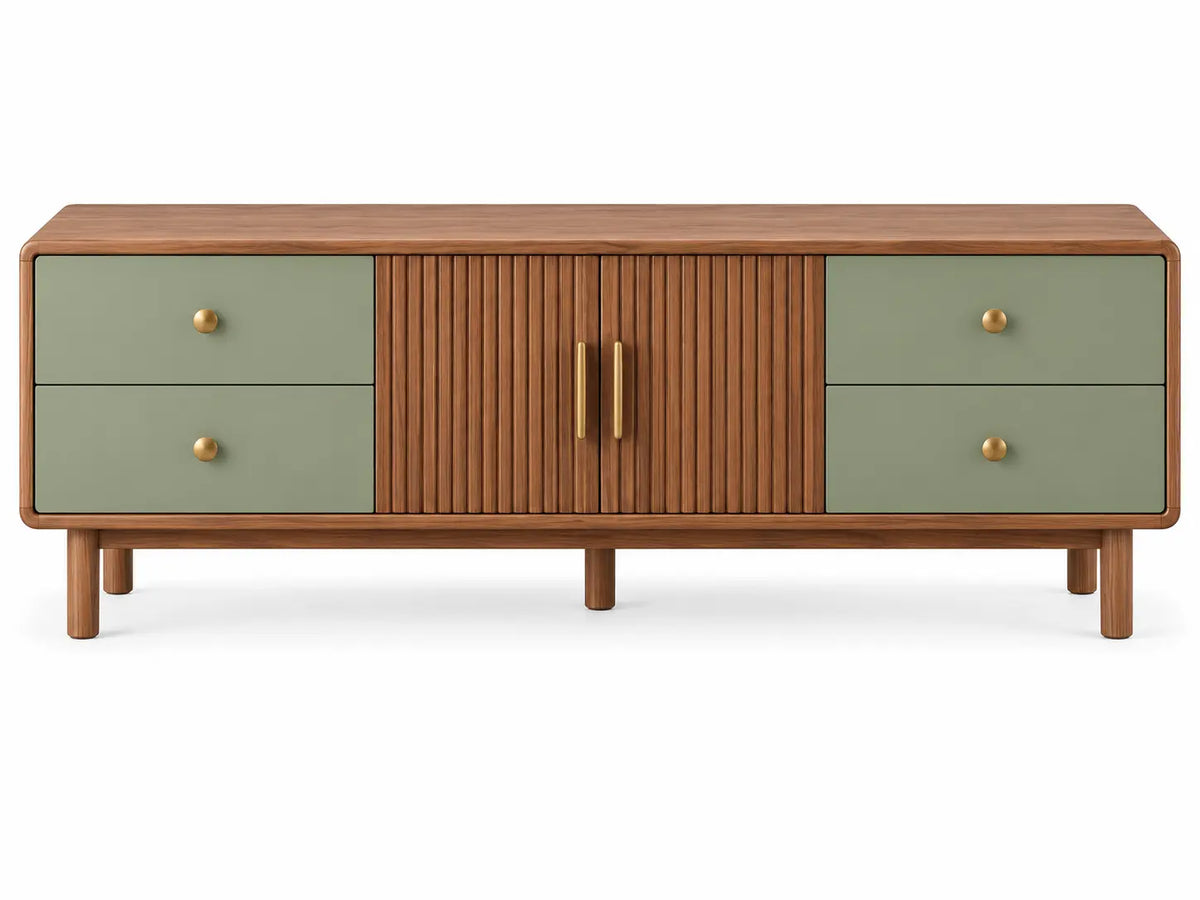 Credenza, ante centrali scanalate e cassetti laterali, marrone/verde