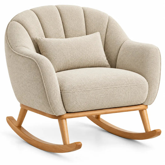Poltrona a dondolo, schienale avvolgente a fasce, beige/marrone
