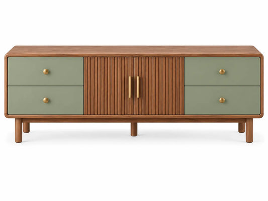 Credenza, ante centrali scanalate e cassetti laterali, marrone/verde